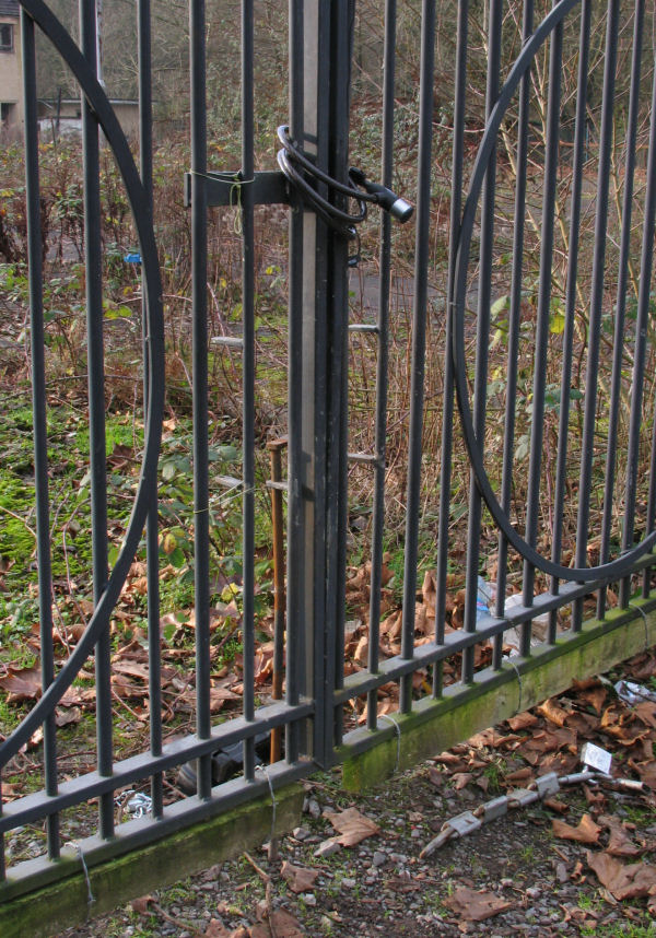 Freshford Mill Gates secured with Padlock