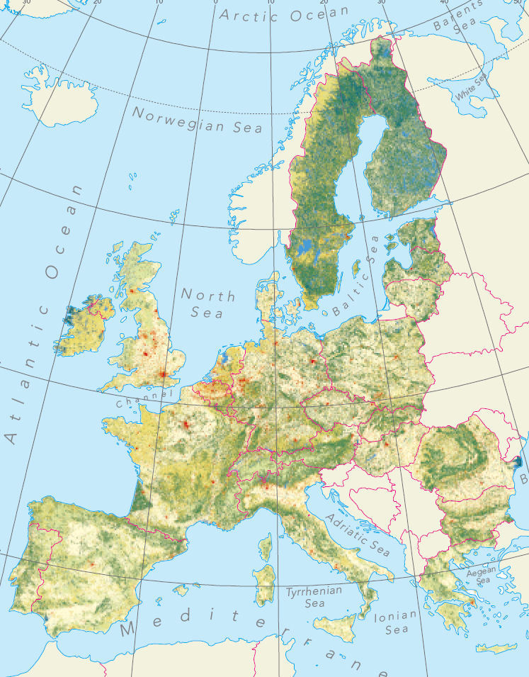 European Environment Agency Map of Dominant Landscapes Including Natural and Strongly Artificial